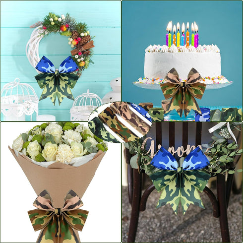 4Rolls 20 Yards Camouflage Print Wired Edge Ribbon, 2.5 Inch Wide Camo Polyester Ribbon for Gift Wrapping Wreaths Bow Making for Birthday Retireme...