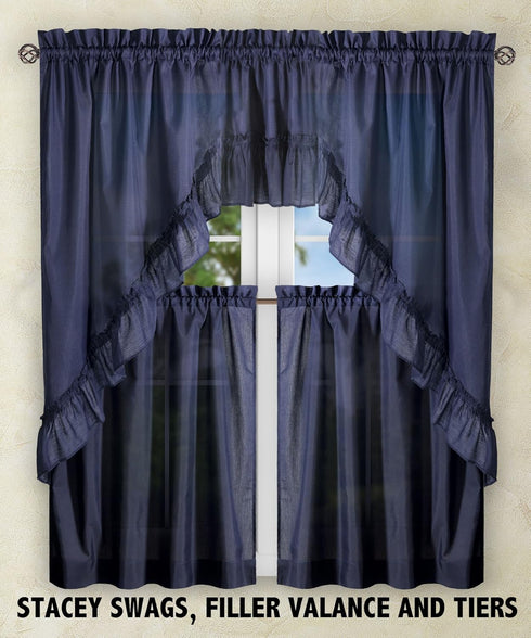 Ellis Curtain Stacey Sheer Balloon Valance, 60" x 15", Navy...