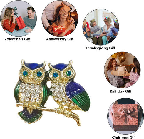 Brooch Owl Shape Rhinestone Covered Crystal Beauty Brooch Pin Scarves Shawl Clip For Women Ladies, Green Enamel Owl Pin Lapel Brooch for Men (Gold...
