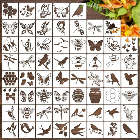 Small Butterfly Craft Stencils for Painting 3 inch Bee Dragonfly Hummingbird Bird Nature Stencils for Kids Adults on Wood Fabric Rock Card Art Pai...