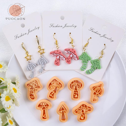 Puocaon Mystic Boho Clay Earring Cutters - 8 Pcs Mystic Mushroom Clay Cutters for Polymer Clay Jewelry Making, Celestial Polymer Clay Cutters for ...