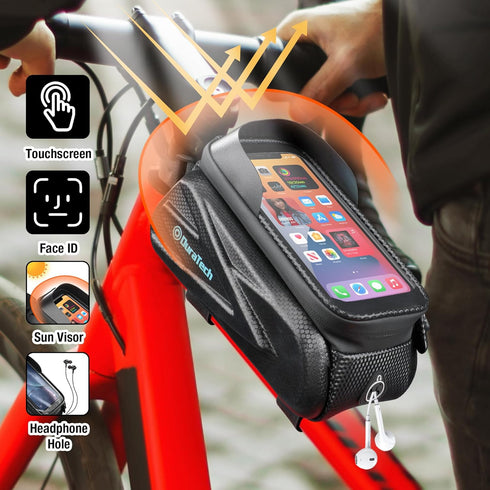 DURATECH Bike Bag, Bike Accessories, Waterproof Bike Phone Bag with EVA Material, TPU Touch Screen and Sun Visor, Bicycle Bag for Phones Under 6.9...
