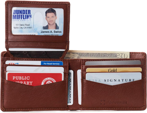 Alpine Swiss RFID Connor Passcase Bifold Wallet For Men Leather Comes in a Gift Box Soft Nappa Tan...