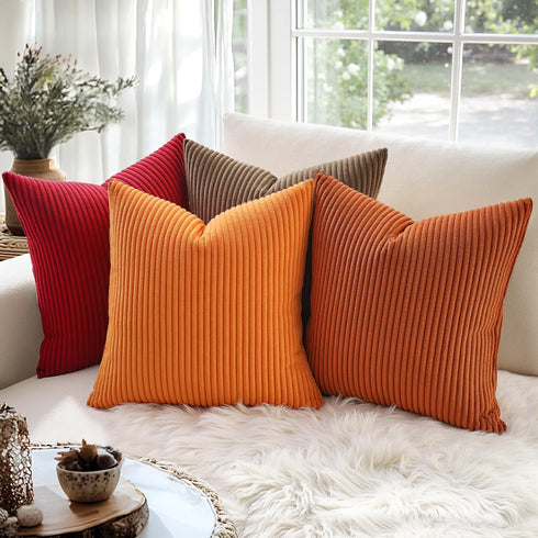 MIULEE Fall Decorative Throw Pillow Covers 24x24 Inch Set of 2 Soft Striped Corduroy Euro Pillow Shams for Couch Living Room Sofa Car Orange....