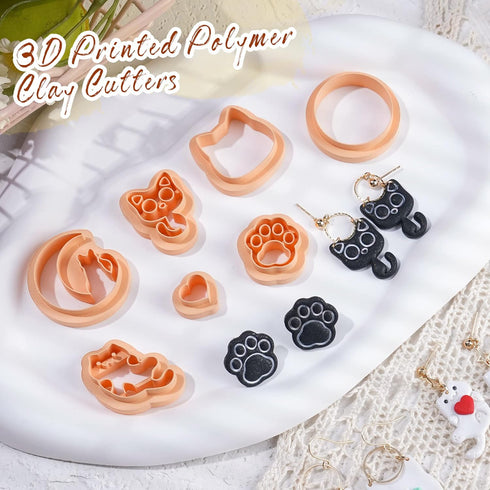 Puocaon Cat Polymer Clay Cutters - Embossing Animal Cutters Set, Cute Kitten Clay Cutters for Polymer Clay Jewelry Making Paw Cat Moon Dangle Set ...