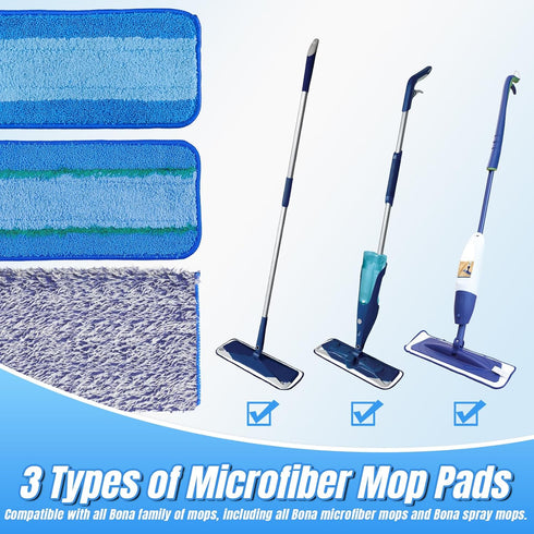 6 Pack Microfiber Cleaning Pad for Bona Hardwood Floor Cleaner Mop Replacement, 2 Deep Cleaning Pad + 2 Microfiber Cleaning Pad + 2 Dusting Pad fo...