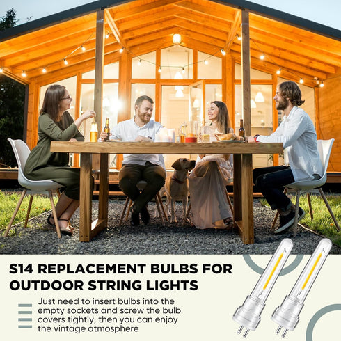 S14 Replacement Light Bulbs 1.5 Watt LED Bulb with 2 Prongs 2700k 120V Waterproof String Lights Accessories for Outdoor Patio String Lights, Warm ...