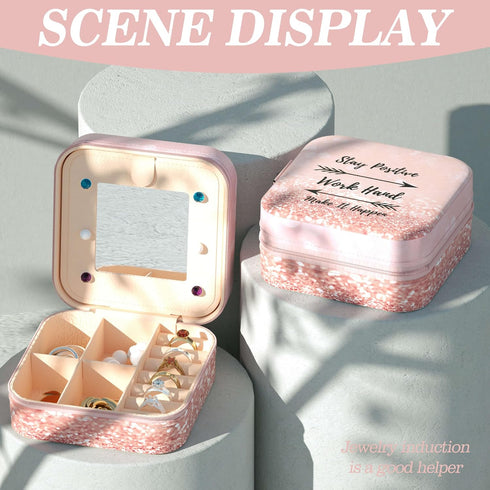Travel Jewelry Holder Organizer, Jewelry Case Small Jewelry Boxes Organizers with Mirror Travel Jewelry Boxes for Teen Girls Women (Work Hard)...