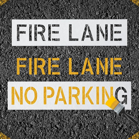Fire Lane No Parking Stencil Set, 25.6x5.8" No Parking Template & 23.5x5.8" Fire Lane Stencil for Parking Lot Paint Templates Flexible Plastic Tra...