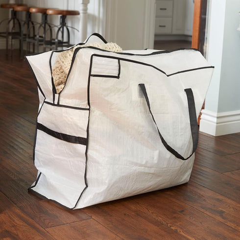 Household Essentials 2622 MightyStor Large Storage Bag with Handles | Clothing and Linen Storage Bag | White Tarp with Black Trim...