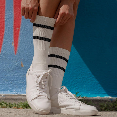 3 Pack Double Striped Cotton Crew Socks Old School Athletic Basketball Gym Socks For Men...