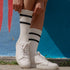 3 Pack Double Striped Cotton Crew Socks Old School Athletic Basketball Gym Socks For Men...