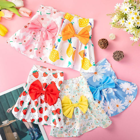 5 Pieces Cute Dog Dress Summer PET Puppy Clothes Soft and Comfortable PET Dog Dresses with Bow Knot for Small Pets, 5 Styles (Large)...