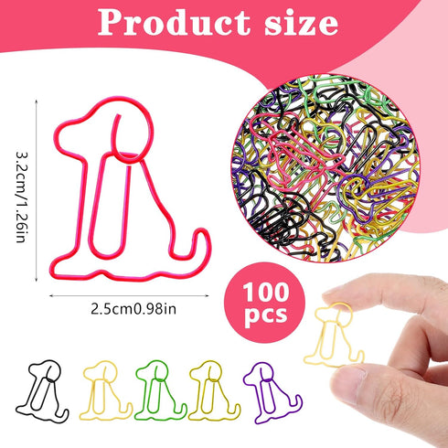 100 Pcs Colorful Animal Bookmarks Clips Cute Paper Clips Dog Shaped Paper Clips Fun Office Gifts Lovely 6 Colors Dog Shaped Marking Clips for Wome...