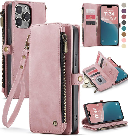 Defencase Compatible with iPhone 13 Pro Max Case Wallet with RFID Blocking Card Holder for Women Men, PU Leather Magnetic Snap Flip Zipper Strap W...