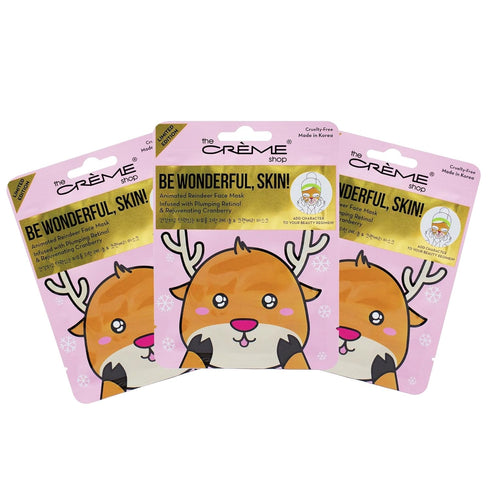 The Crème Shop Be Wonderful, Skin! Reindeer Holiday Animated Face Sheet Mask | Korean Sheet Mask | Holiday Gifts for Women | Stocking Stuffers (3 ...