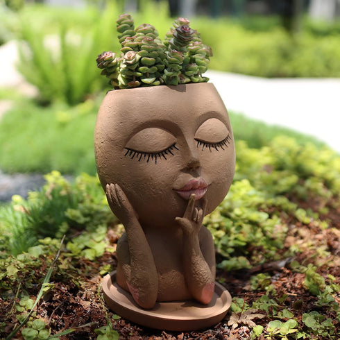 Face Flower Pots Head Planter, Cute Resin Face Planters for Indoor Outdoor Plants, Macetas Para Plantas Funny Head Plant Pot Face Vase with Draina...