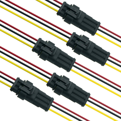 5 Kit 3 Pin Way Car Waterproof Electrical Connector Plug Male Female Wire Cable Connector Plug with Wire AWG Marine...