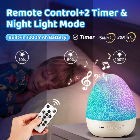 Dinosaur Night Light for Kids, 10 Musics+6 Films Kids Night Light Projector for Kids,126 Lighting Effects+Remote Kids Projector Night Light for Ki...