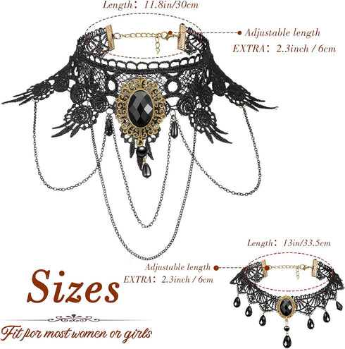 MTLEE 9 Pieces Black Gothic Lace Choker for Women Black Victorian Choker Elegant Retro Necklaces for Girl Punk Party Steampunk Vampire Cosplay Cos...