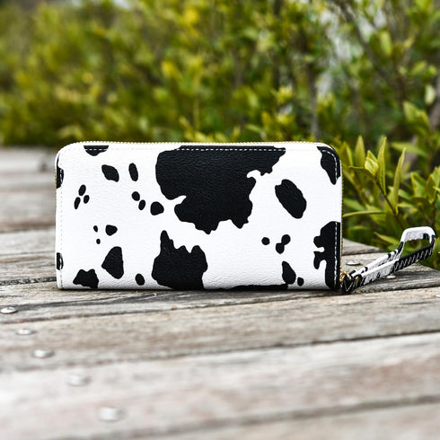 Cow Print PU Leather Wallet Zip Around Cash Coin Card Phone Holder Women Girls Wallet Long Wristlet Purse Clutch Handbag...