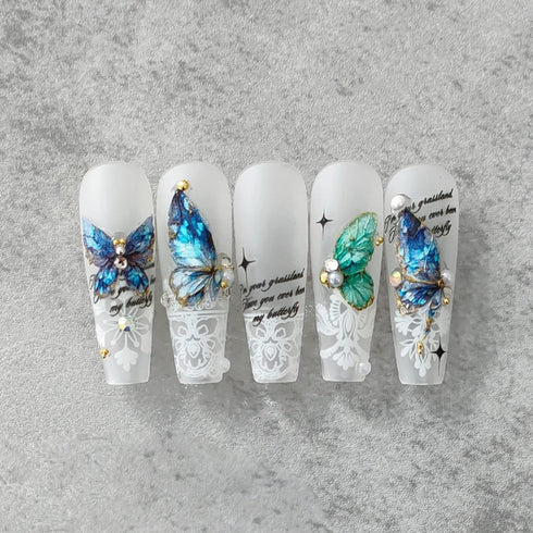 Butterfly Nail Art Stickers Decals 5D Embossed Engraved Nail Stickers Green Blue Butterfly Nail Art Desgin Decals for Acrylic Nails Decoration Sel...