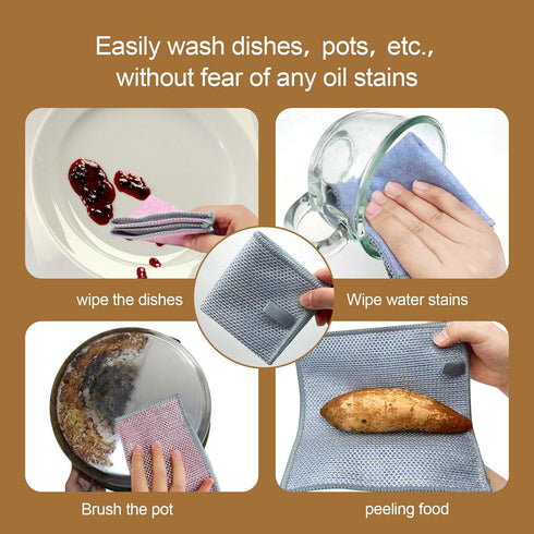 2024 Double-Sided New Multifunctional Non-scratch Wire Dishcloth, Multipurpose Wire Dishwashing Rags for Wet and Dry, Special Kitchen Scouring Pad...
