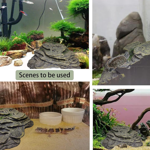 PINVNBY Turtle Basking Platform, Reptile Climbing Shale Resin Ledge Stone, Aquarium Ornament Rock Landscaping Decoration with Suction Cups for Fro...