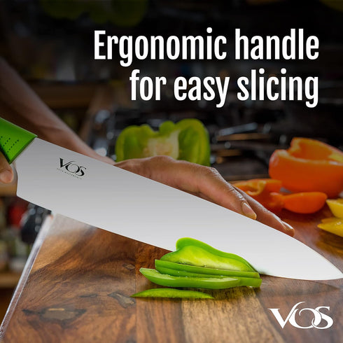 Vos Ceramic Chef Knife 8 Inch with Protection Cover – Large Ceramic Kitchen Knife for Slicing, Dicing, and Fruits – Lightweight Zirconia Blade – L...