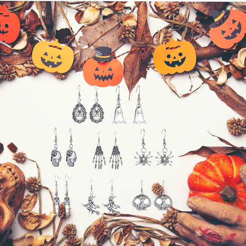 6-20 Pairs Halloween Stud Earrings Sets Spider Web Pumpkin Ghost Drop earrings Bat Cat Witch Stud Earrings Set Halloween Jewelry for Women...