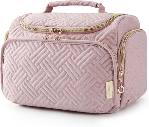 BAGSMART Travel Toiletry Bag, Large Wide-open Travel Bag for Toiletries, Makeup Cosmetic Travel Bag with Handle, Pink-M...