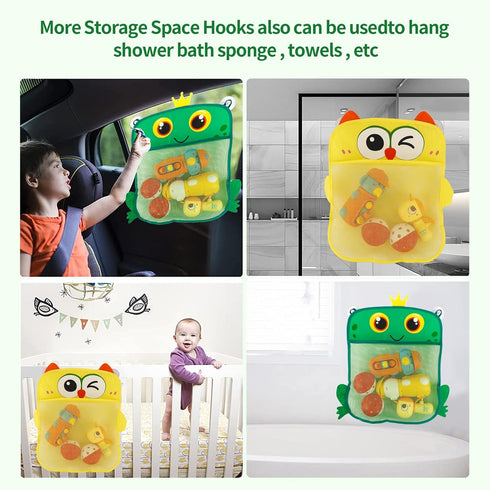 2 Pack Mesh Bathtub Toy Holder, Cute Bathtub Toy Organizer and Bath/Shower Caddy Solution for Kids & Bath Toys for Toddlers 1-3, Owl & Frog Extra ...