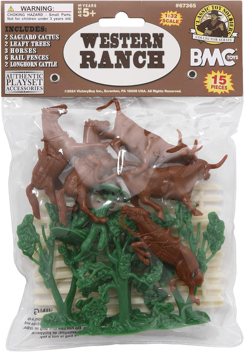 BMC CTS Rustic Western Ranch - 15pc Plastic Figure Playset Diorama Accessories...
