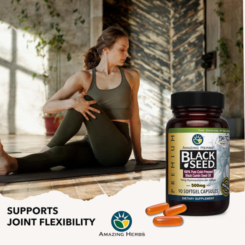 Amazing Herbs Premium Black Seed Oil Capsules - Cold Pressed Nigella Sativa Aids in Digestive Health, Immune Support, Brain Function, Gluten Free,...