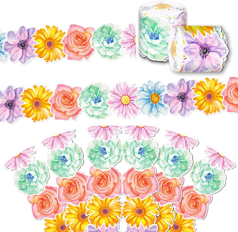 67.9 Ft Painted Flowers Bulletin Board Borders Die-Cut Bulletin Borders Painted Flowers Shape Rolled Bulletin Board Trim Sticker for School Classr...
