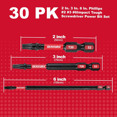Impact Tough #2 Phillips Mixed 2/3/6 in. D2 Steel Long Extension Insert Driver Bits,30Pack 1/4 Inch Hex Shank Long Cross Magnetic PH2 Screwdriver ...