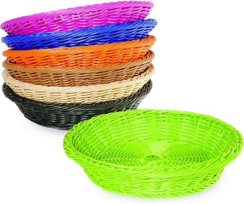 G.E.T. WB-1501-BK Round Polyweave Bread Roll Serving Basket, 9.5", Black...