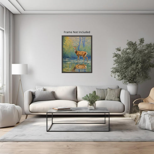Posterizer 1 pcs- A deer standing in a river with a jungle backgorund-Art for Animal Lovers-Landscape & Nature Art- Gift for Men Women Teens-Livin...