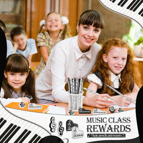 Music Pencils Music Note Pencil with Music Themed Erasers Wood Pencils Bulk Keyboard Fun Pencils Erasers Gift for Piano Students Kids Teachers Par...