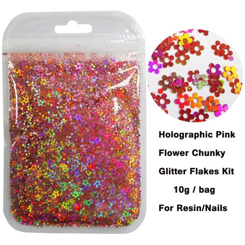 LoveOurHome 8 Colors Flower Chunky Glitter Flakes Holographic Floral Blossom Shaped Confetti Sequins Nail Sticker Accesories for Resin Crafts Acry...