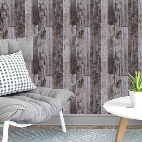 Yun-aeon Gray Wood Peel and Stick Wallpaper 17.3" X 80" Self Adhesive Wallpaper Backsplash Line Removable Wall Paper Bathroom Old Furniture Renova...