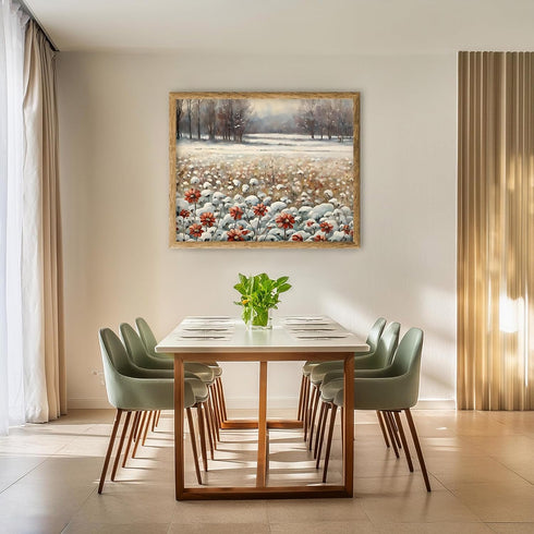 Posterizer 1 pcs-snowy winter flowers scene in oil painting style-3-Landscape & Nature Art-Floral & Botanical Art- Dining Room Decor- unframed wal...