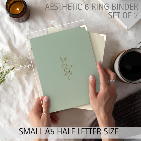 Aesthetic 6 Ring A5 Binder Set of 2 - The Perfect Small 0.75 Inch Planner Binder for Journaling or Collections - Refillable Notebook Binder with P...