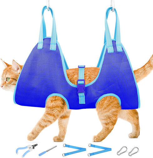 Dog Grooming Hammock for Dogs & Cats - Cat Hanger Sling Restraint Bag with Pet Nail Clipper Trimmer, Pet Grooming Harness for Nail Trimming/Clippi...