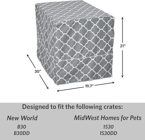 New World Pet Products Dog Crate Cover Featuring Teflon Fabric Protector, Dog Crate Cover Fits Midwest 30-Inch Dog Crates, Light Gray Designer Pat...