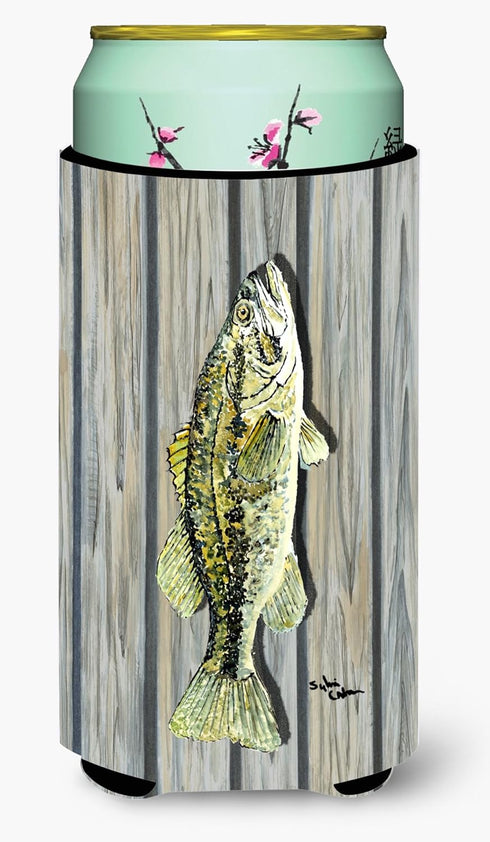 Caroline's Treasures 8493TBC Fish Bass Small Mouth Tall Boy Hugger Can Cooler Sleeve Hugger Machine Washable Drink Sleeve Hugger Collapsible Insul...