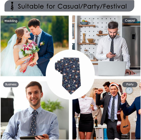 Mantieqingway Ties for Men, 2.76'' Cotton Floral Tie Men's Neckties for Weddings Groomsmens Dances Party Valentine's Day...