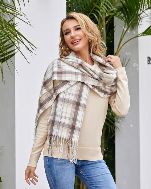 Fuinloth Women's Large Plaid Scarf Fashion Long Shawl Wrap for Winter Warm Lightweight...