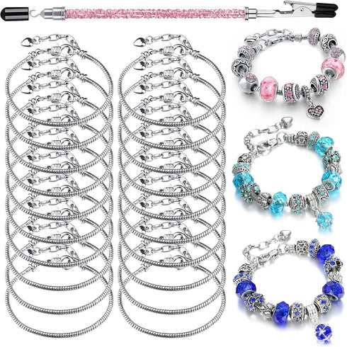 Charm Bracelet Chains for Jewelry Making, 20 PCS Stainless Steel Snake Chain Bracelets Bulk 6.3", Snake Chain Bracelets with Bracelet Helper Tool ...