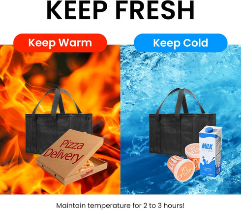 NZ home Insulated Cooler Bag and Food Warmer (Small, 2 pack) for Food Delivery & Grocery Shopping with Zippered Top, Black...